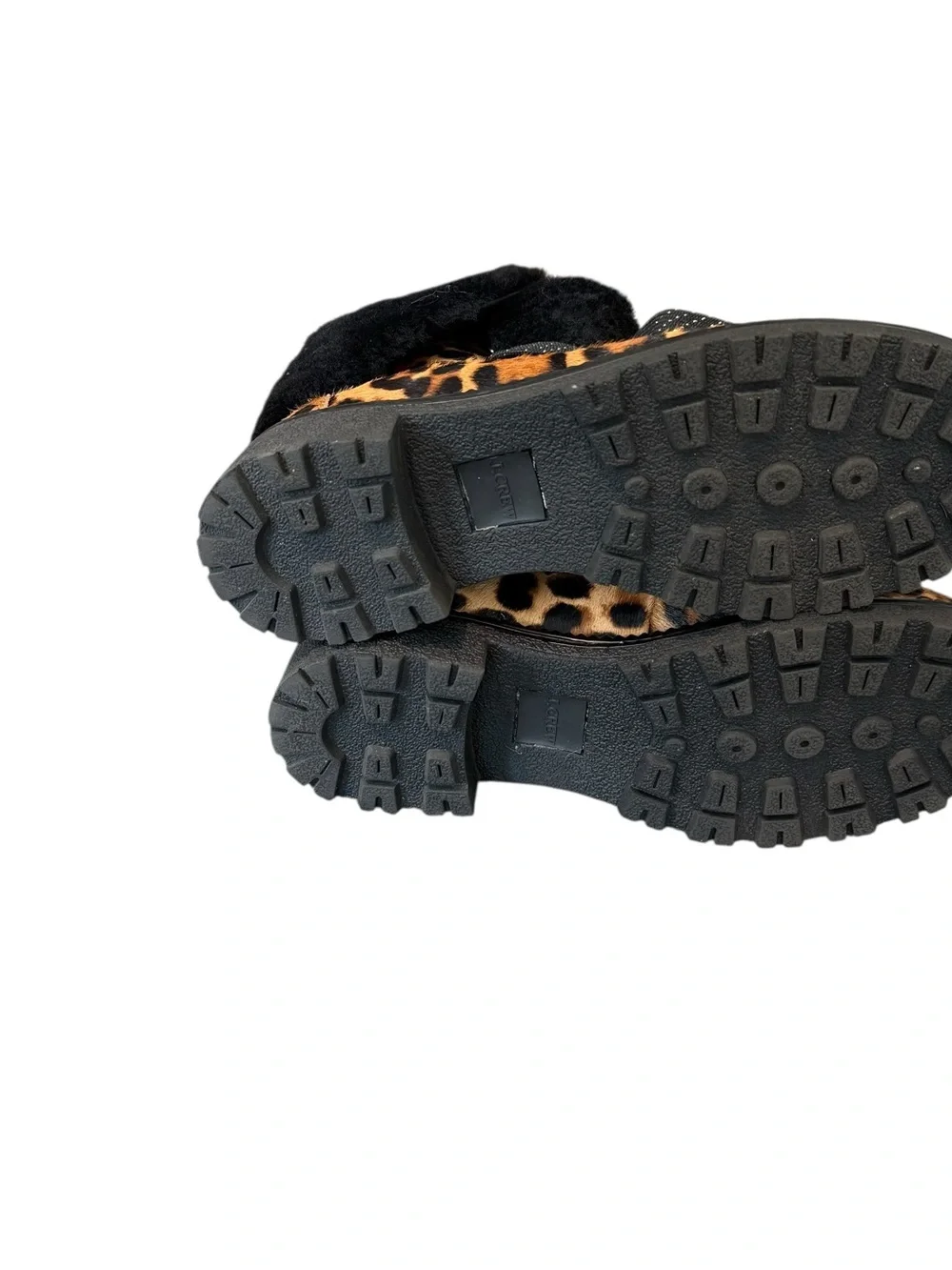 J. Crew Nordic Boots In Leopard Calf Fur Cuff Hiking Ankle Boots